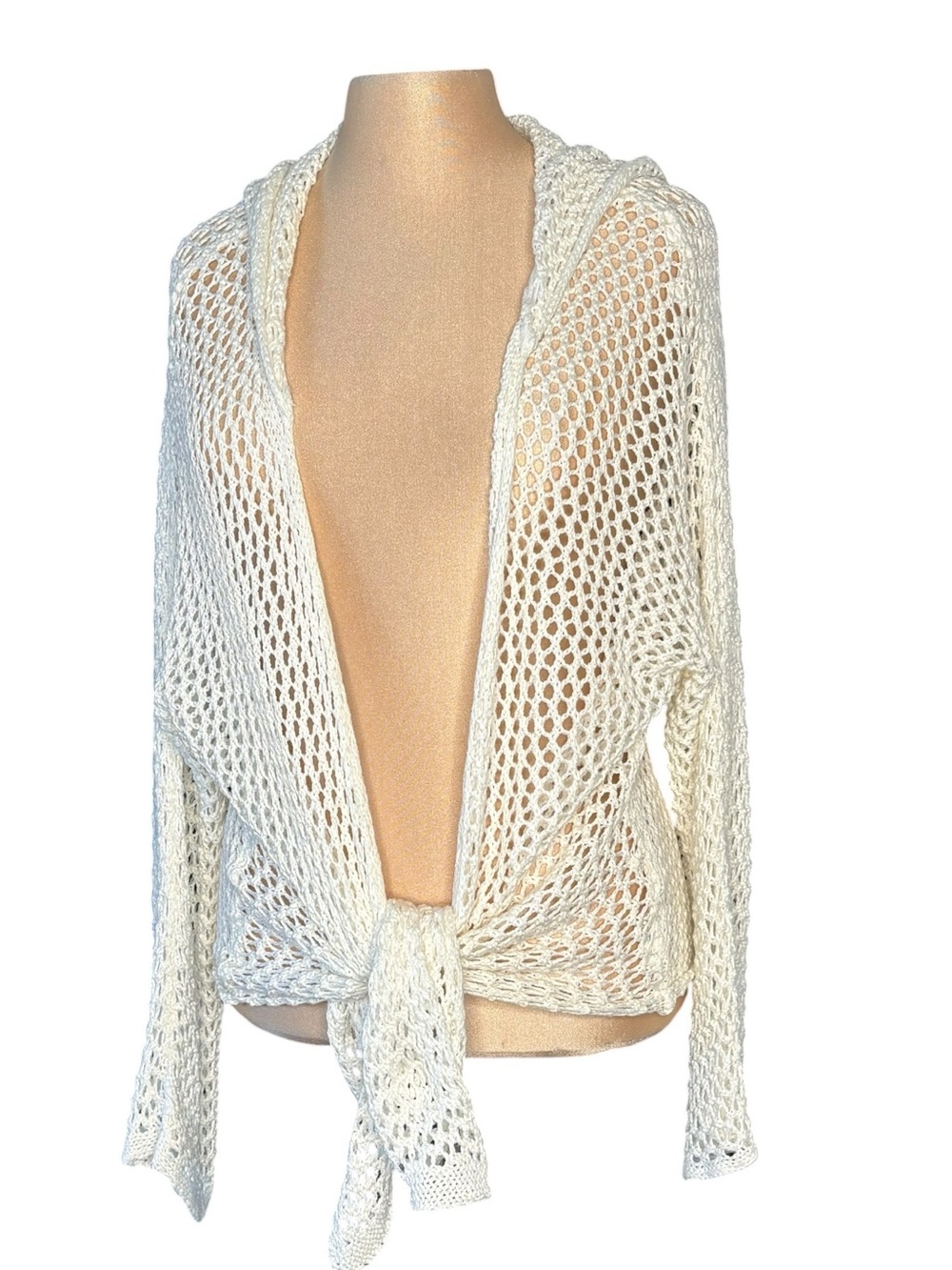Retrod Crochet Fishnet Hoodie Sweater Cardigan Beach Coverup Medium